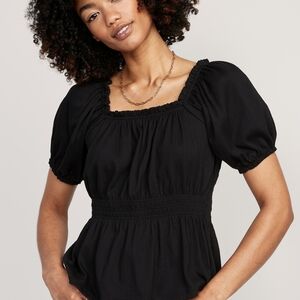 Old Navy Black Puff Sleeve Babydoll Top